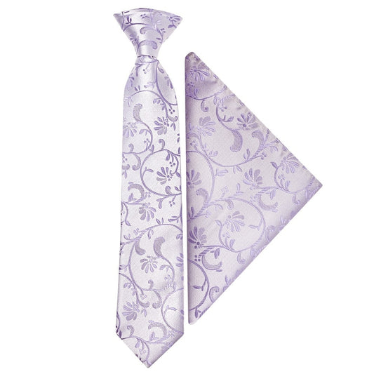 Pre Tied Lavender Floral Boys Tie And Pocket Square Set Age 4 7 1