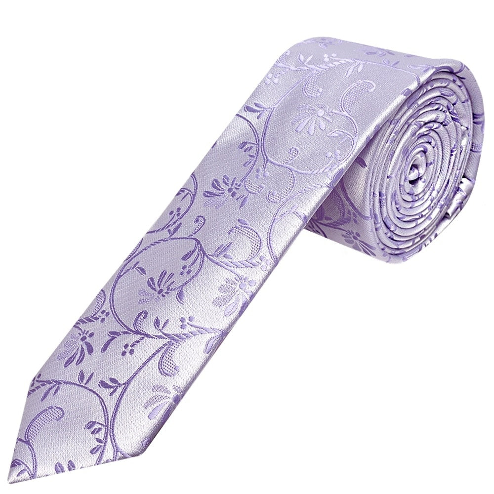 Lavender Floral Skinny Mens Tie 1
