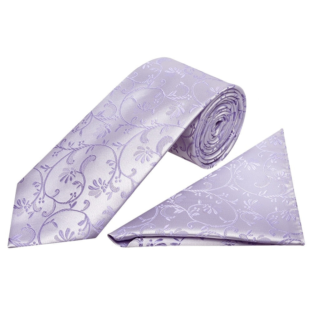 Lavender Floral Classic Mens Tie And Pocket Square Set 1