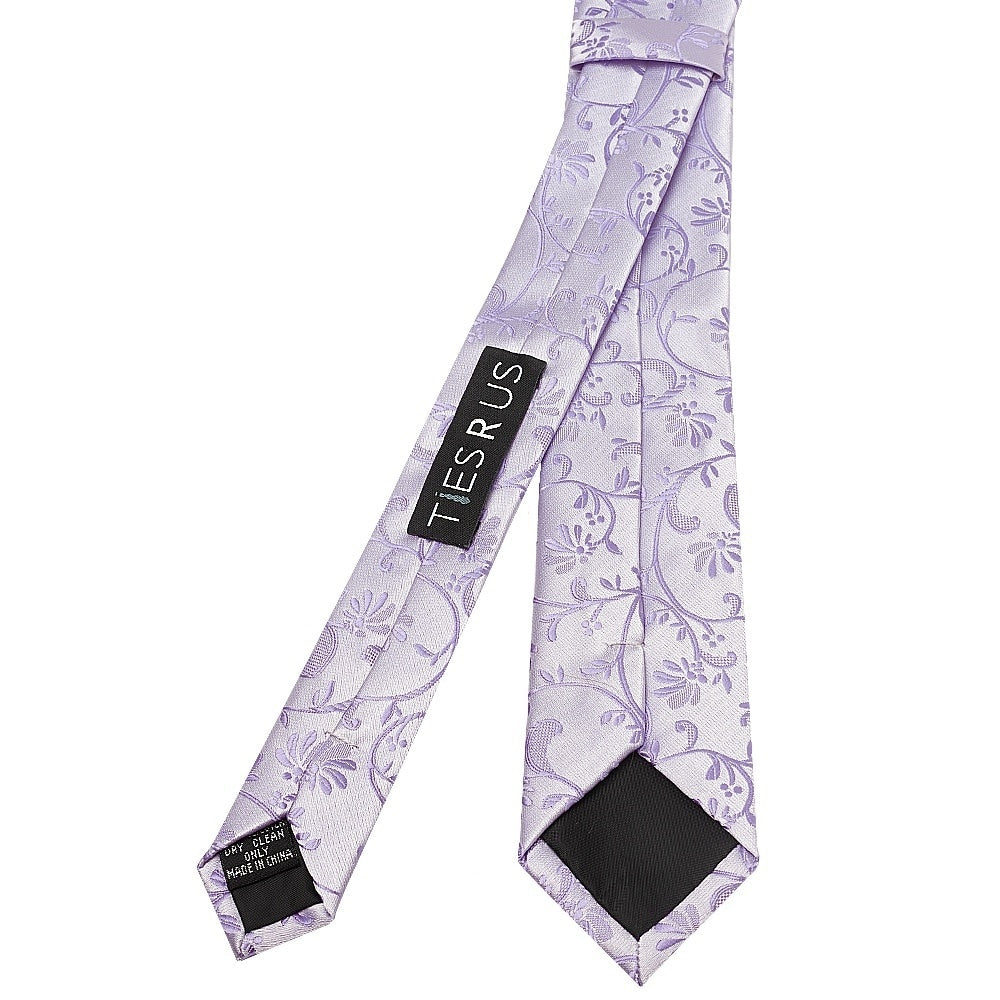 Lavender Floral Skinny Mens Tie And Pocket Square Set 4