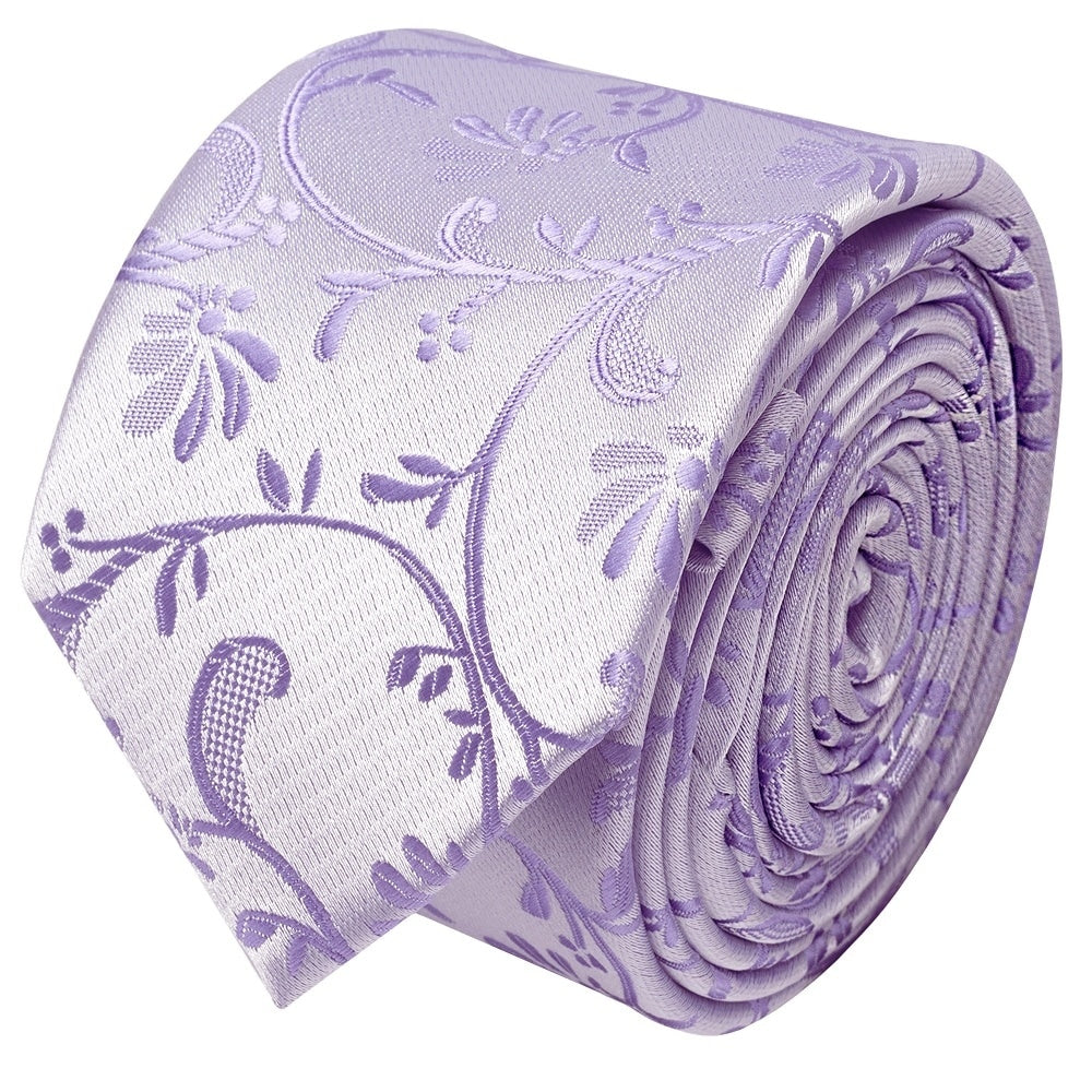 Lavender Floral Skinny Boys Tie And Pocket Square Set 3