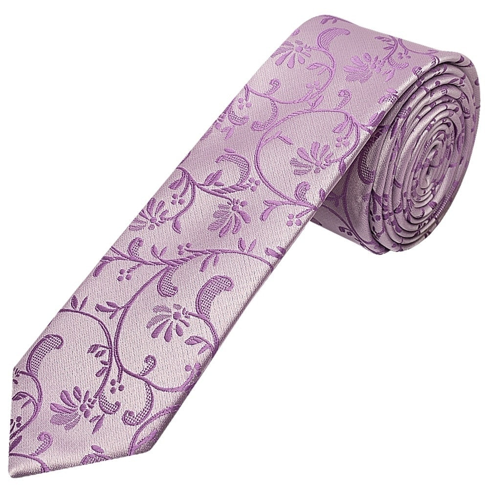 Lilac Floral Skinny Mens Tie 1