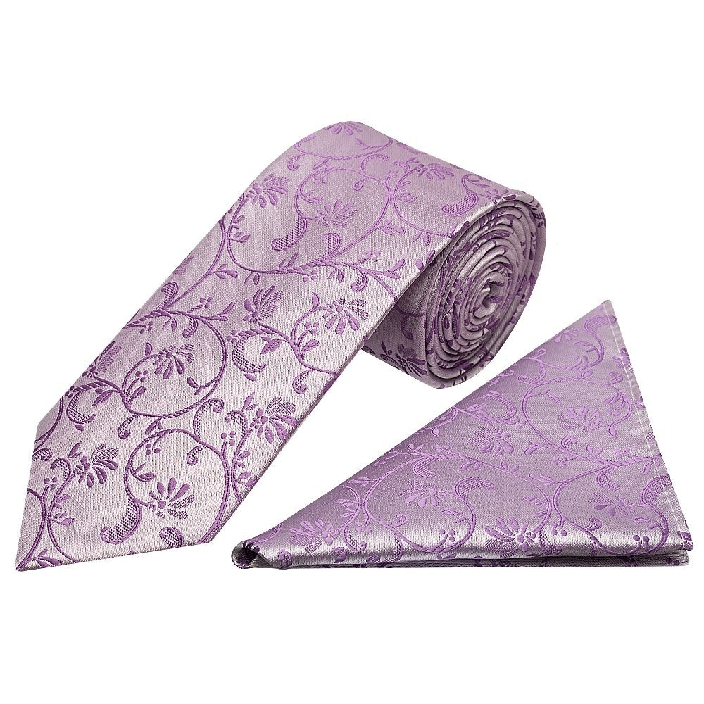 Lilac Floral Classic Mens Tie And Pocket Square Set 1
