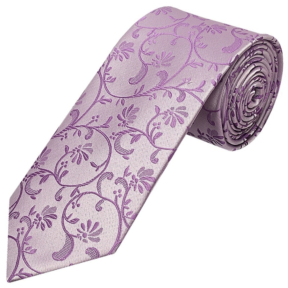 Lilac Floral Classic Mens Tie And Pocket Square Set 2