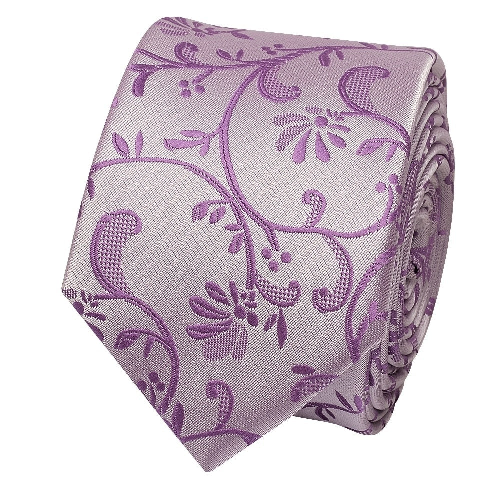 Lilac Floral Skinny Boys Tie And Pocket Square Set 3