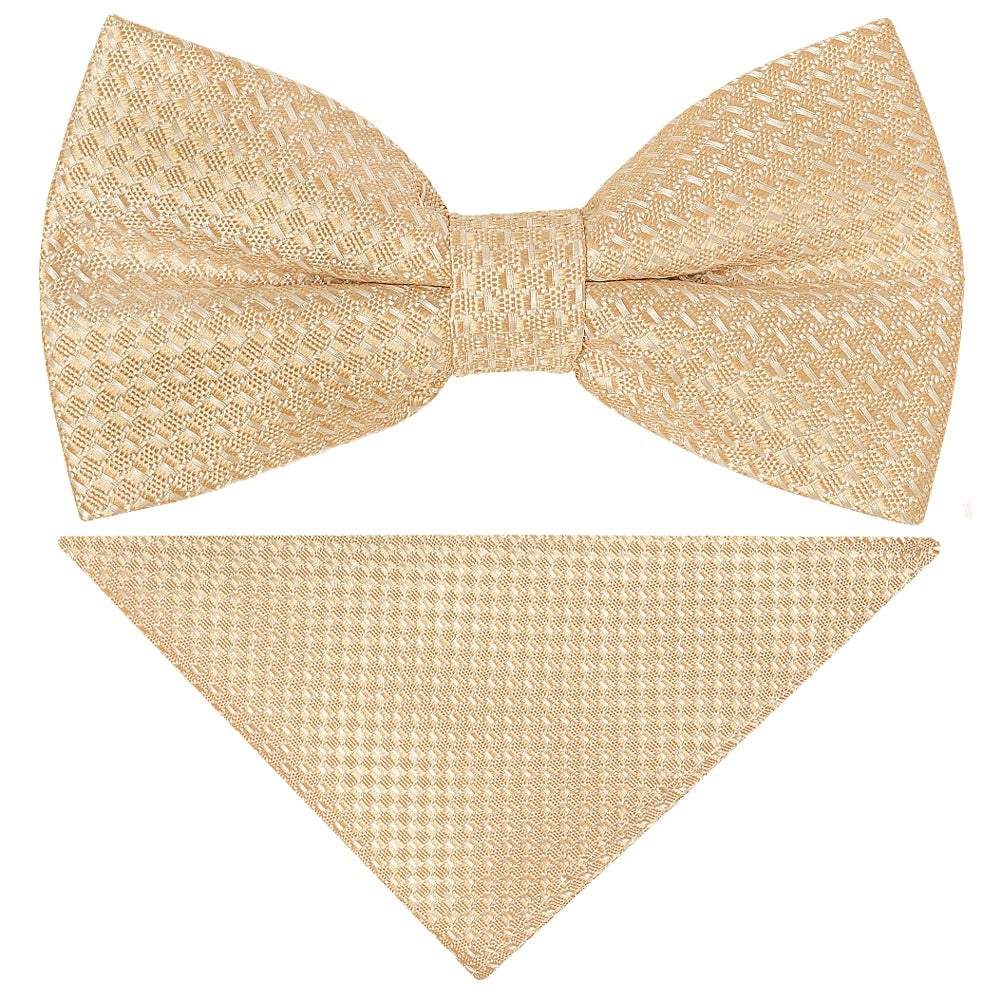 Pre Tied Gold Textured Boys Bow Tie And Pocket Square Set Age 8 11 1