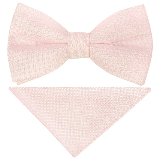 Pre Tied Blush Textured Boys Bow Tie And Pocket Square Set Age 8 11 1