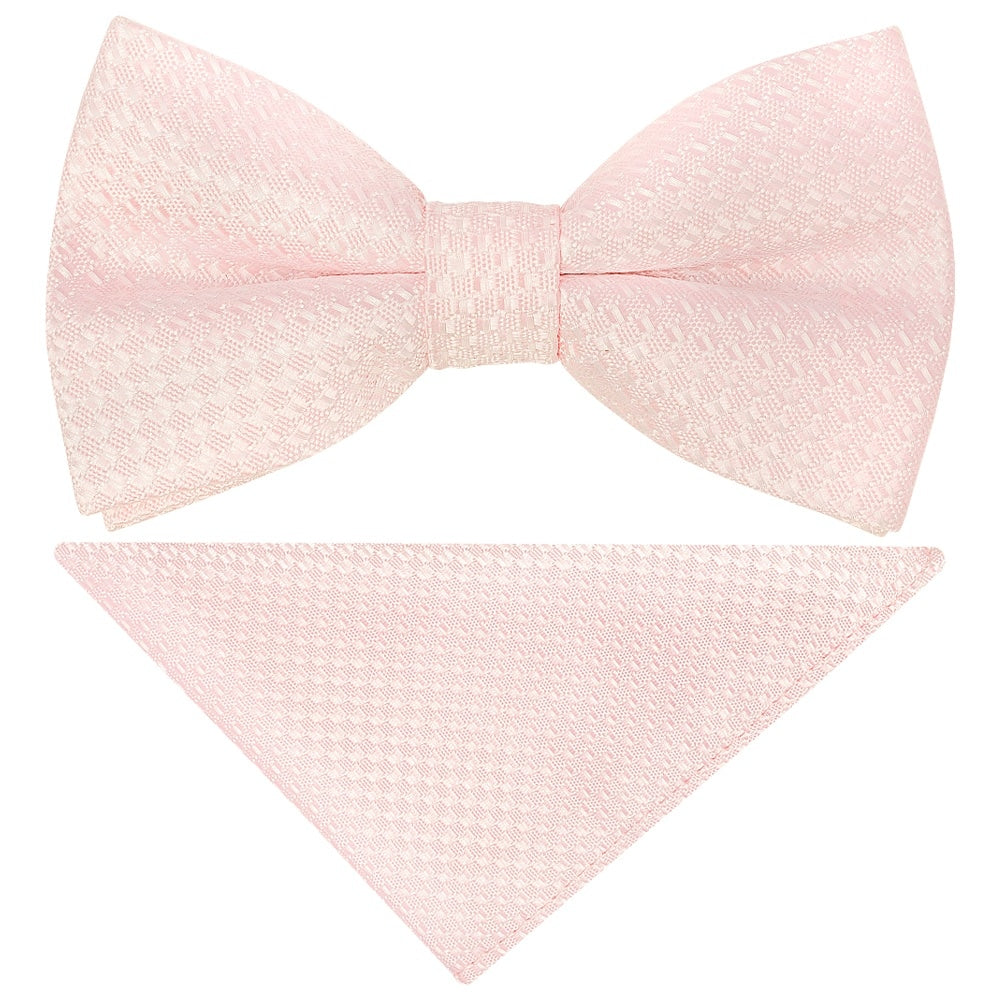 Pre Tied Blush Textured Boys Bow Tie And Pocket Square Set Age 4 7 1