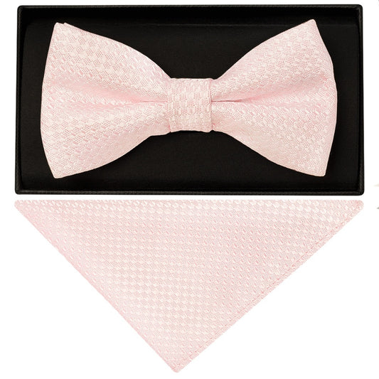 Blush Textured Mens Bow Tie And Pocket Square Set 1