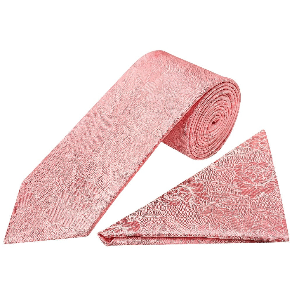 Pink Flower Classic Mens Tie And Pocket Square Set 1