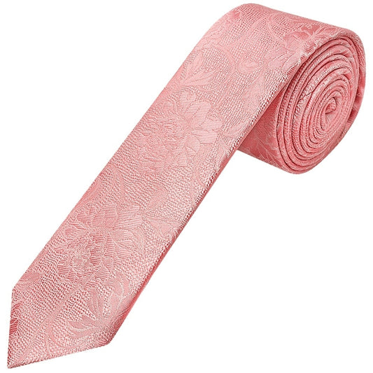 Pink Flower Skinny Mens Tie And Pocket Square Set 2