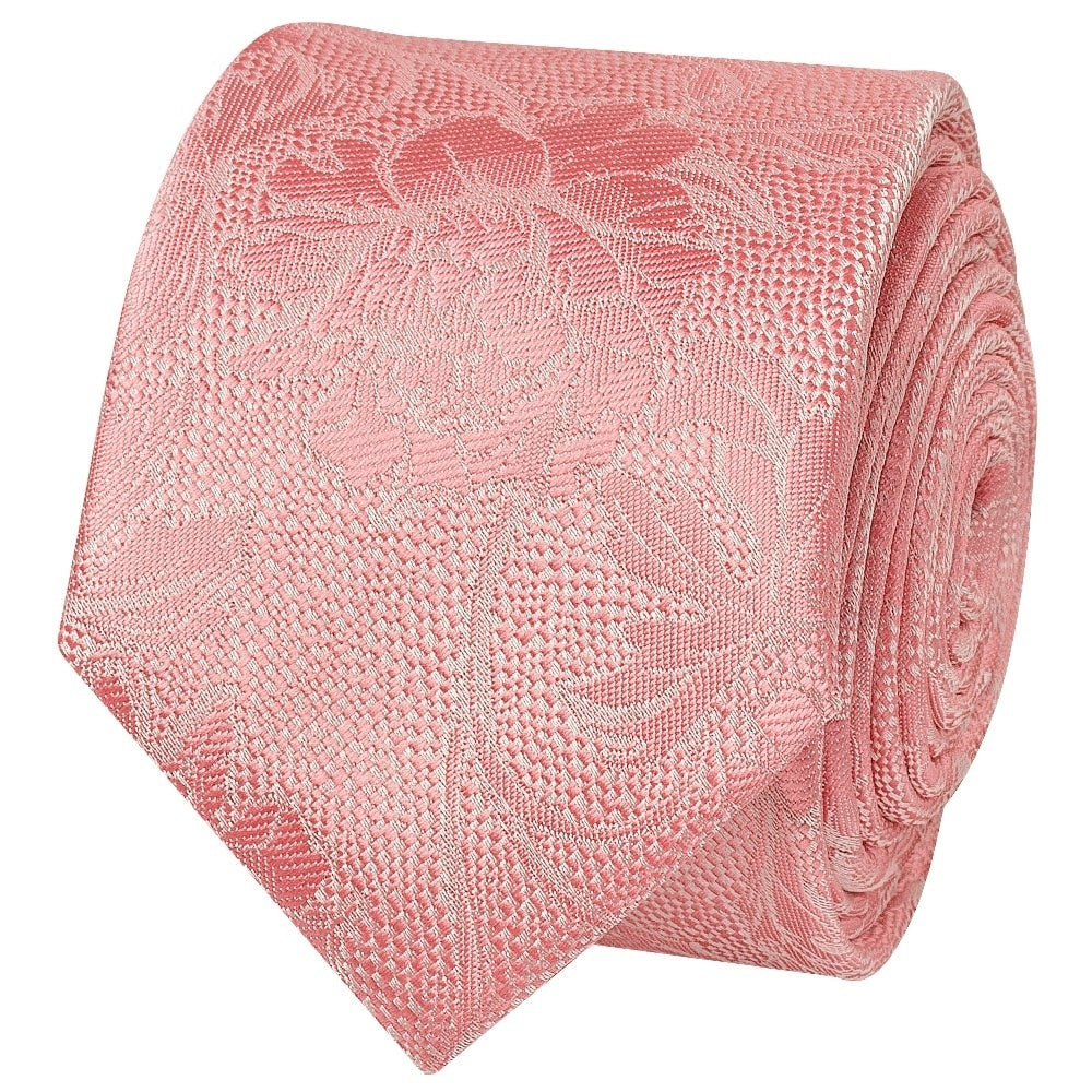 Pink Flower Skinny Mens Tie And Pocket Square Set 3