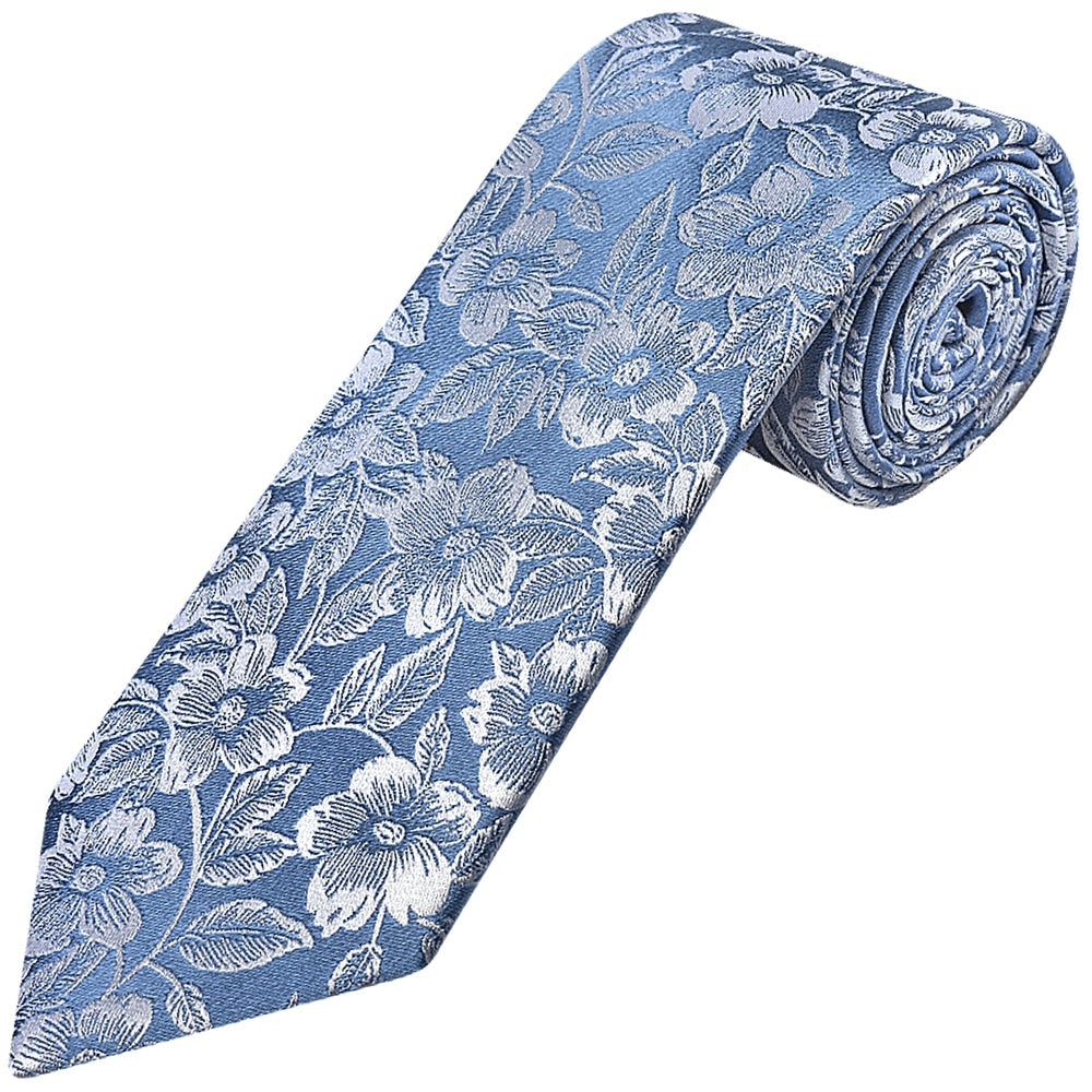 Dusty Blue Floral Silk Classic Mens Tie 1
