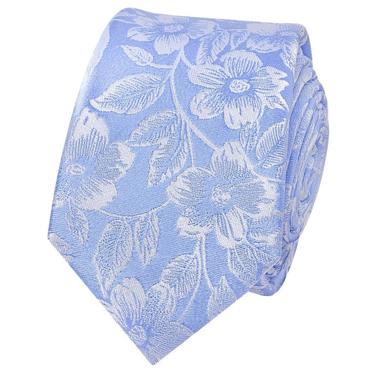 Blue Floral Silk Skinny Mens Tie 2