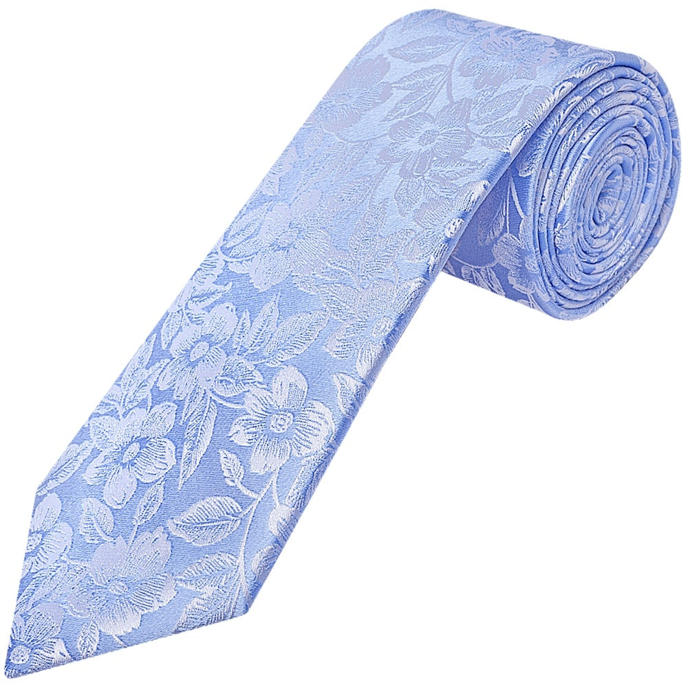 Blue Floral Silk Classic Mens Tie And Pocket Square Set 2