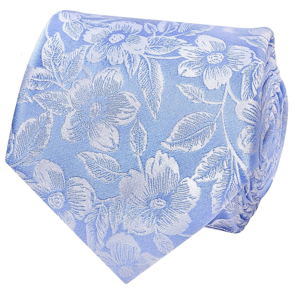 Blue Floral Silk Classic Mens Tie And Pocket Square Set 3