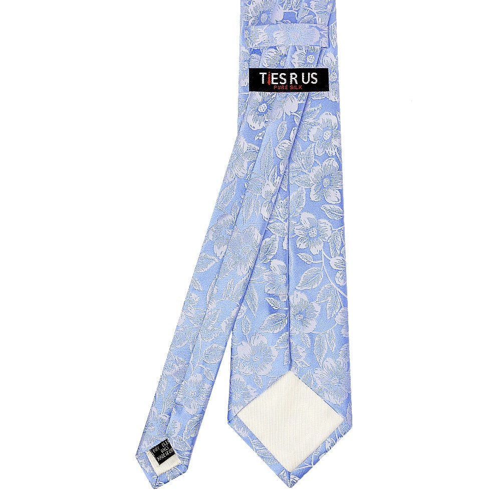 Blue Floral Silk Classic Mens Tie And Pocket Square Set 4