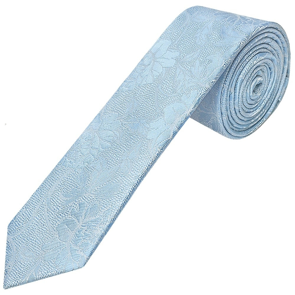 Dusty Blue Flower Skinny Mens Tie And Pocket Square Set 2