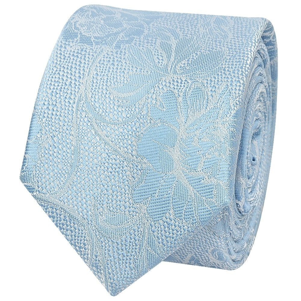 Dusty Blue Flower Skinny Mens Tie And Pocket Square Set 3