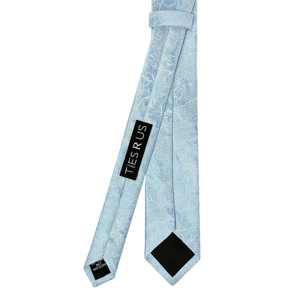 Dusty Blue Flower Skinny Mens Tie And Pocket Square Set 4