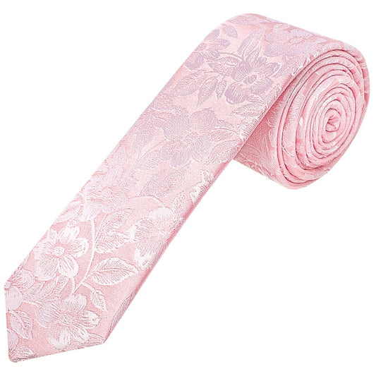 Blush Pink Floral Silk Skinny Mens Tie 1