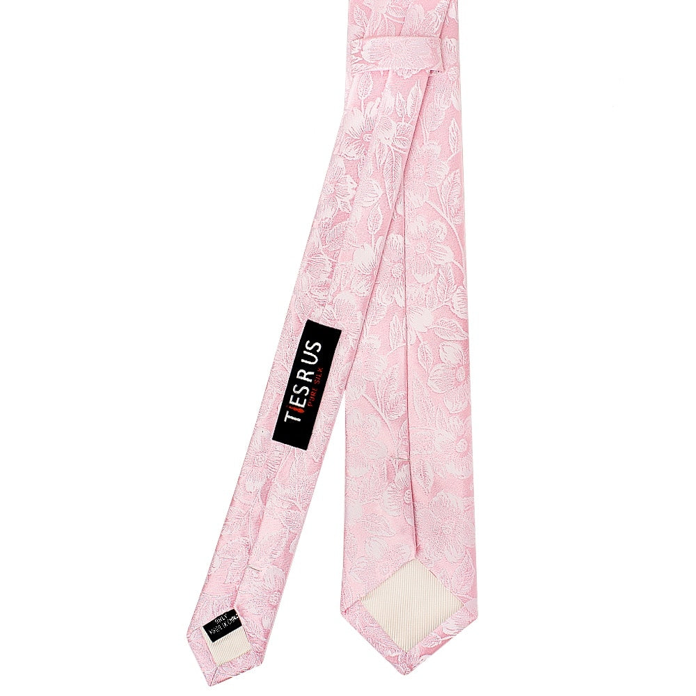 Blush Pink Floral Silk Skinny Mens Tie 3