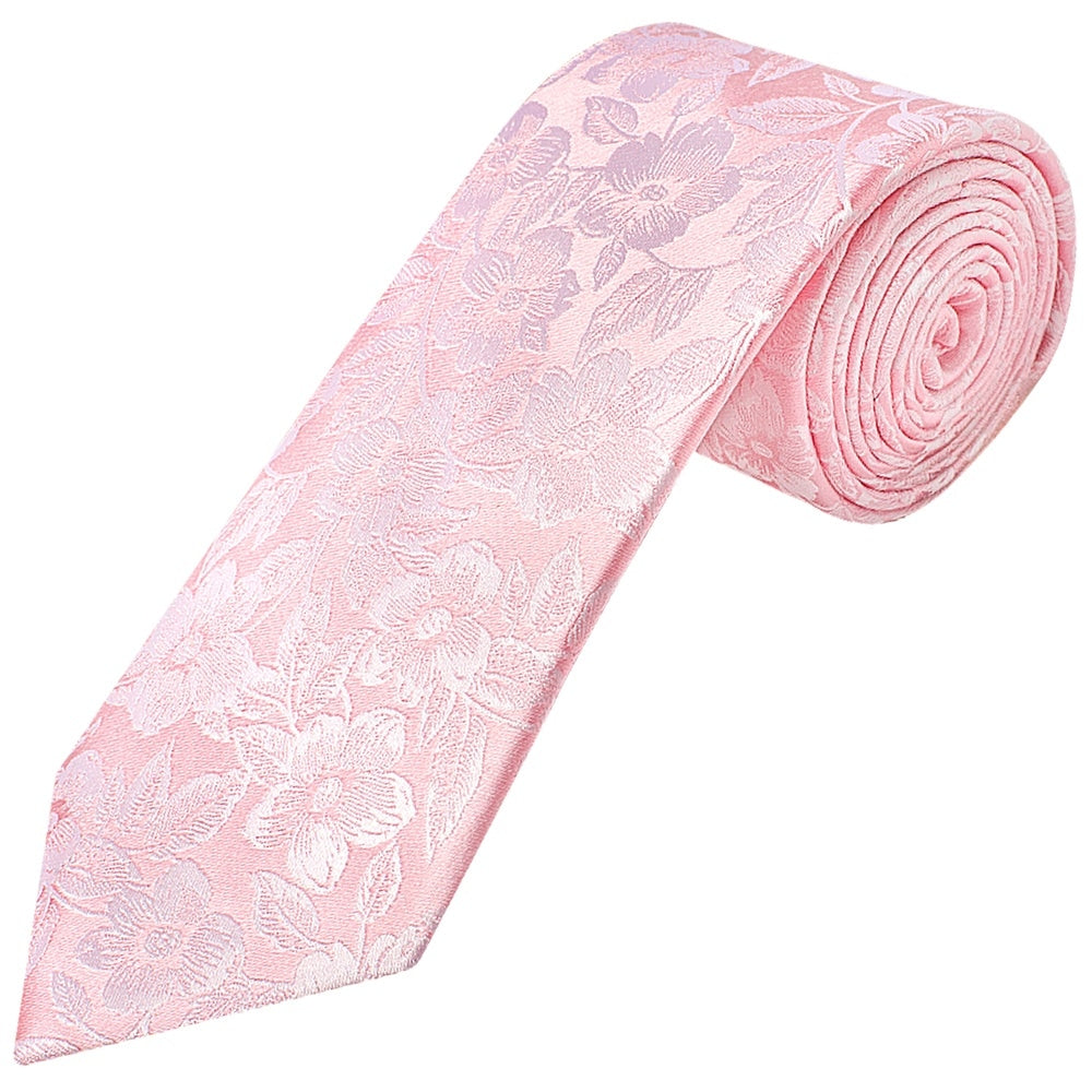 Blush Pink Floral Silk Classic Mens Tie And Pocket Square Set 2
