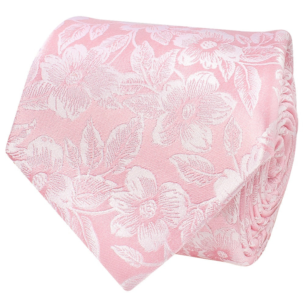Blush Pink Floral Silk Classic Mens Tie And Pocket Square Set 3