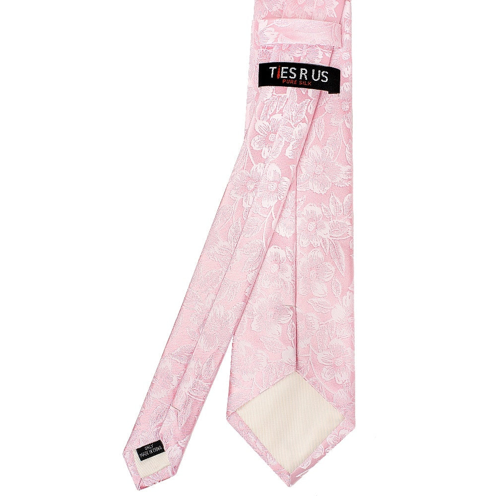 Blush Pink Floral Silk Classic Mens Tie And Pocket Square Set 4