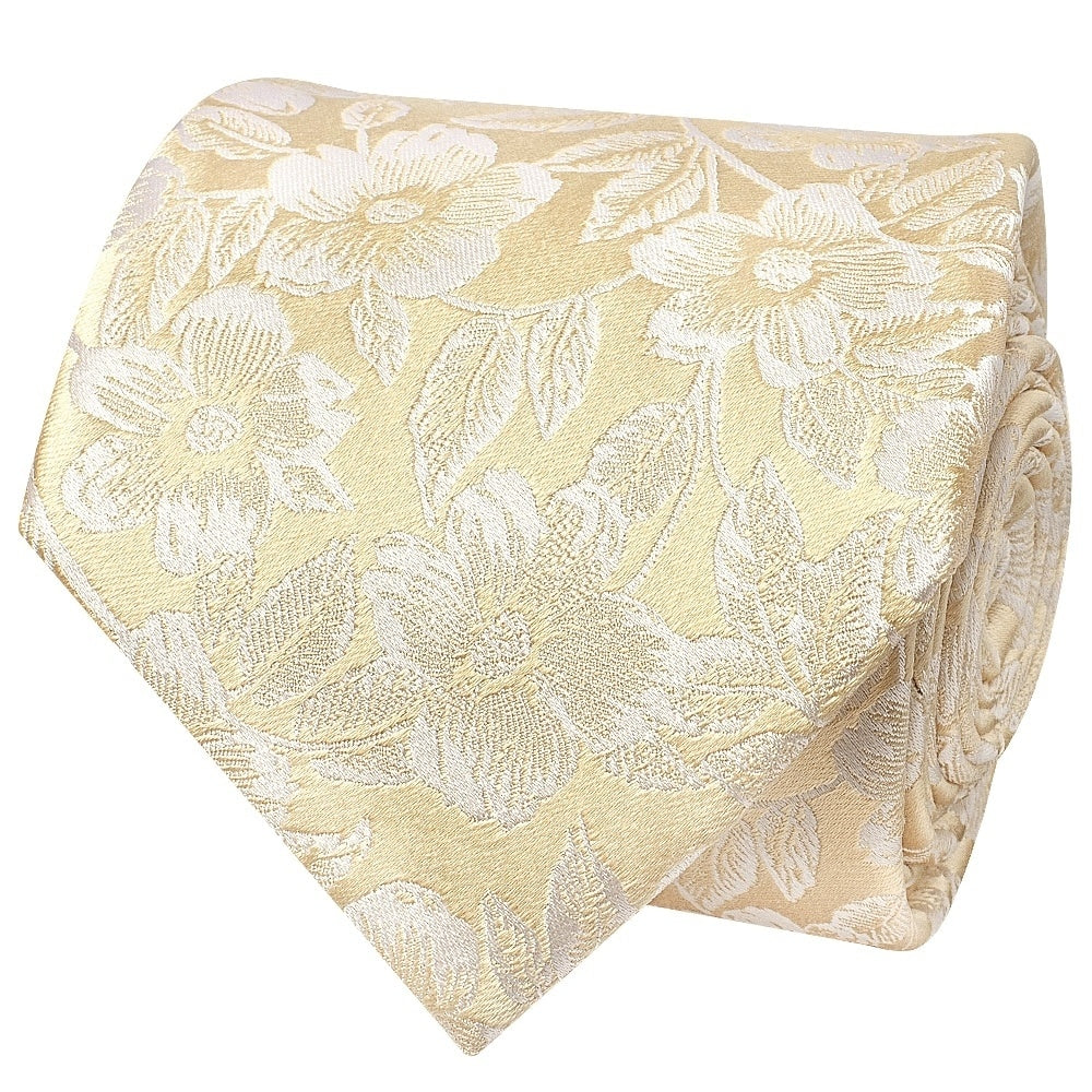 Champagne Floral Silk Classic Mens Tie And Pocket Square Set 3