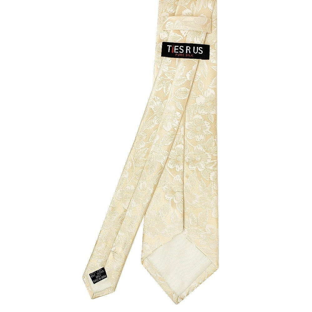 Champagne Floral Silk Classic Mens Tie And Pocket Square Set 4