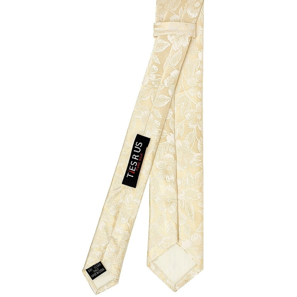 Champagne Floral Silk Skinny Mens Tie And Pocket Square Set 4