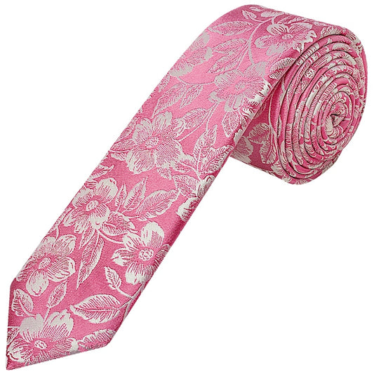 Dusty Pink Floral Silk Skinny Mens Tie 1
