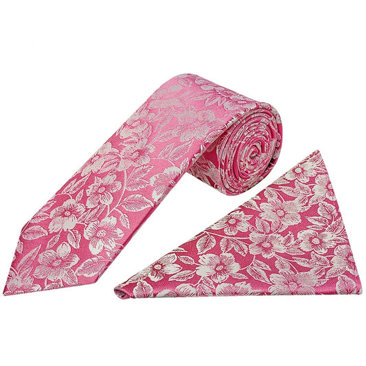Dusty Pink Floral Silk Classic Mens Tie And Pocket Square Set 1