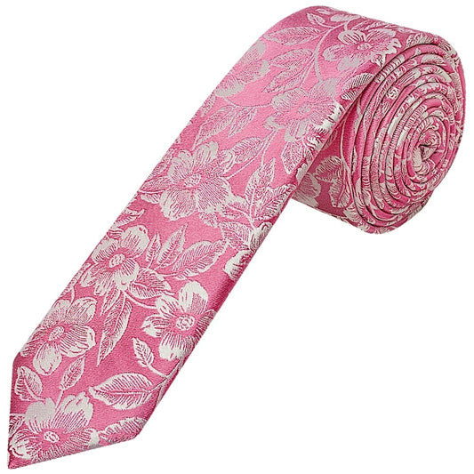 Dusty Pink Floral Silk Skinny Mens Tie And Pocket Square Set 2