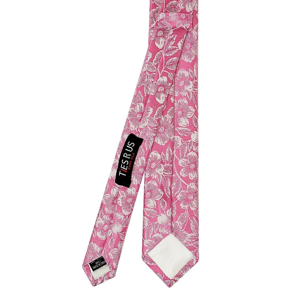 Dusty Pink Floral Silk Skinny Mens Tie And Pocket Square Set 4