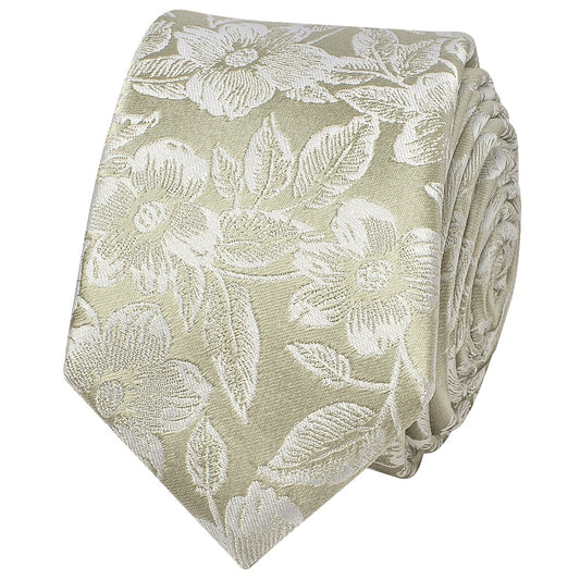 Dusty Sage Floral Silk Skinny Mens Tie 2