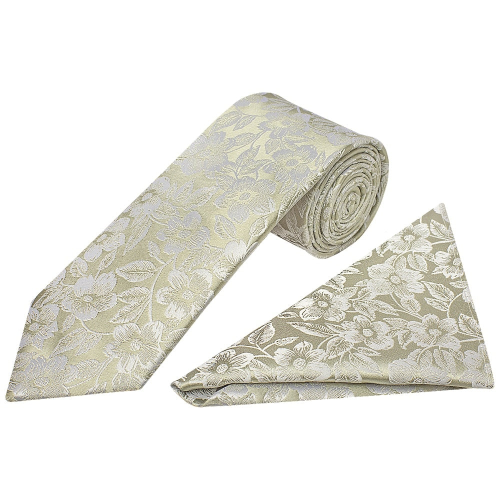 Dusty Sage Floral Silk Classic Mens Tie And Pocket Square Set 1