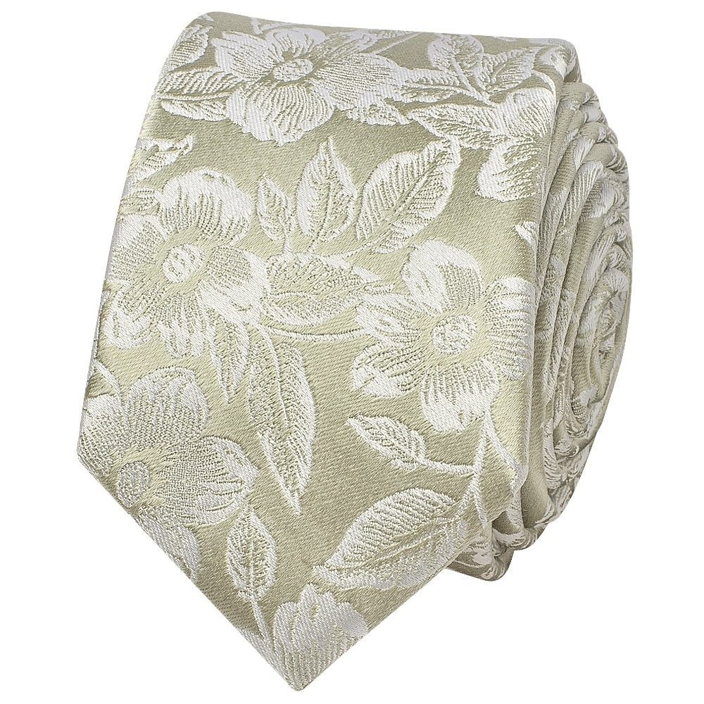 Dusty Sage Floral Silk Skinny Mens Tie And Pocket Square Set 3