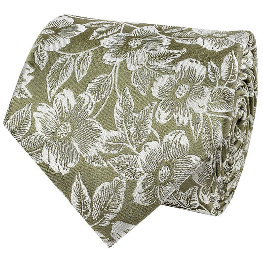 Olive Floral Silk Classic Mens Tie 2