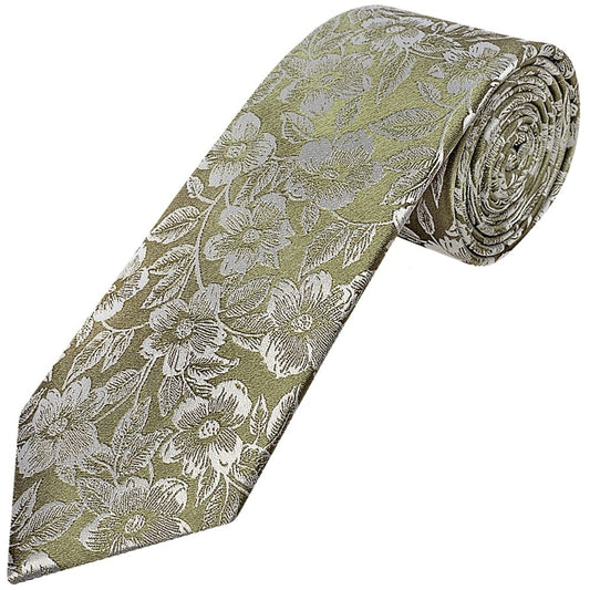 Olive Floral Silk Classic Mens Tie And Pocket Square Set 2