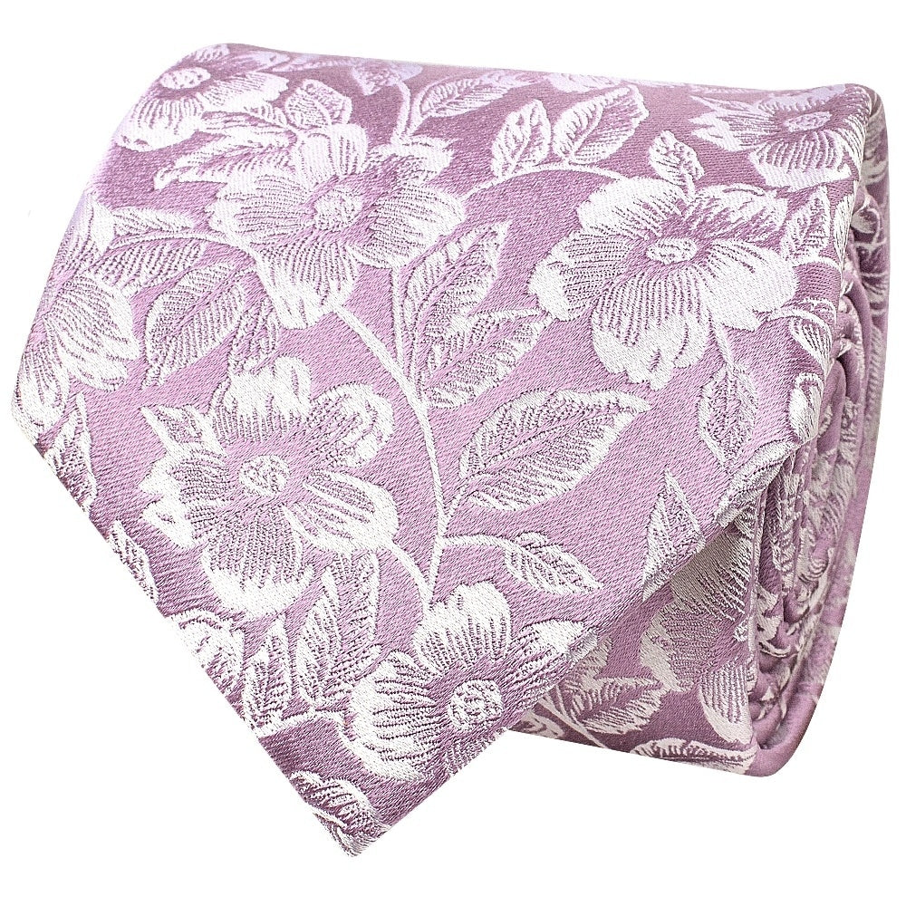 Mens Lilac Floral Silk Classic Tie And Pocket Square 3