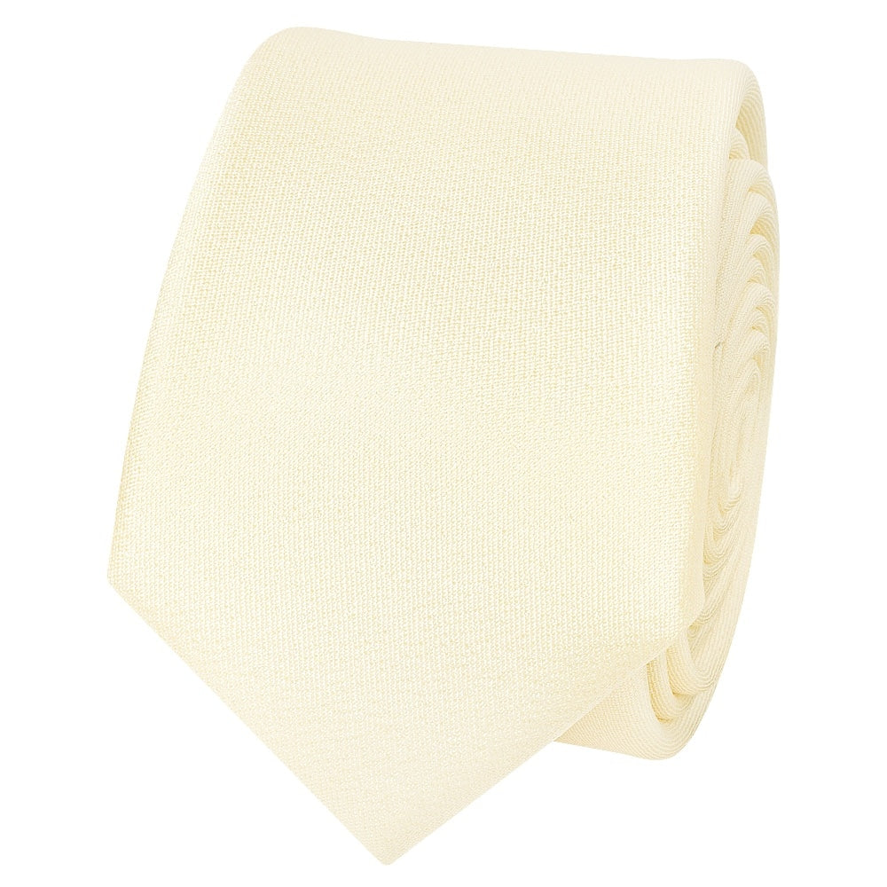 Plain Ivory Silk Skinny Mens Tie 2