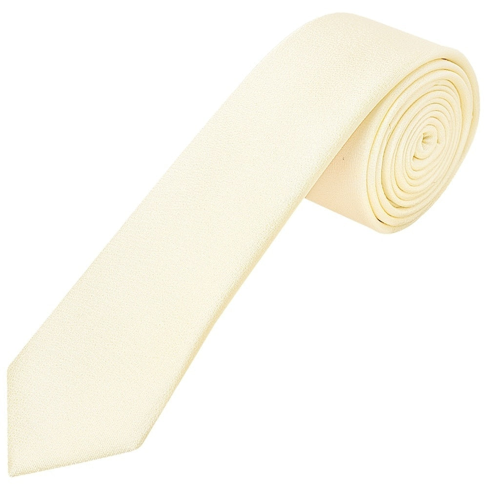 Plain Ivory Silk Skinny Mens Tie And Pocket Square Set 2
