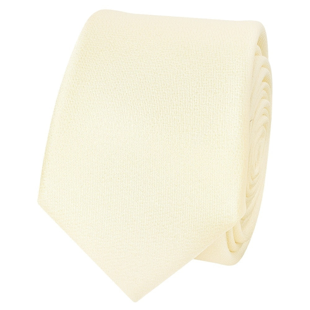 Plain Ivory Silk Skinny Mens Tie And Pocket Square Set 3