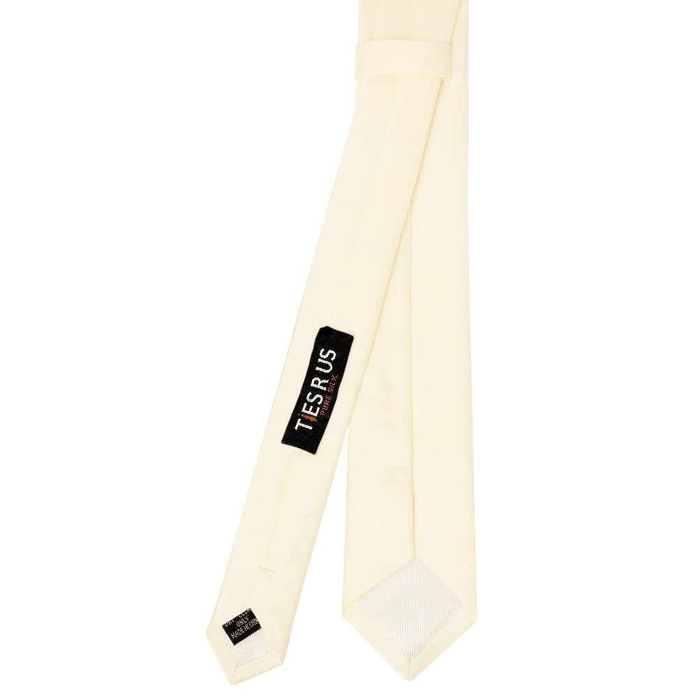Plain Ivory Silk Skinny Mens Tie And Pocket Square Set 4