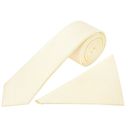 Plain Ivory Silk Skinny Boys Tie And Pocket Square Set 1