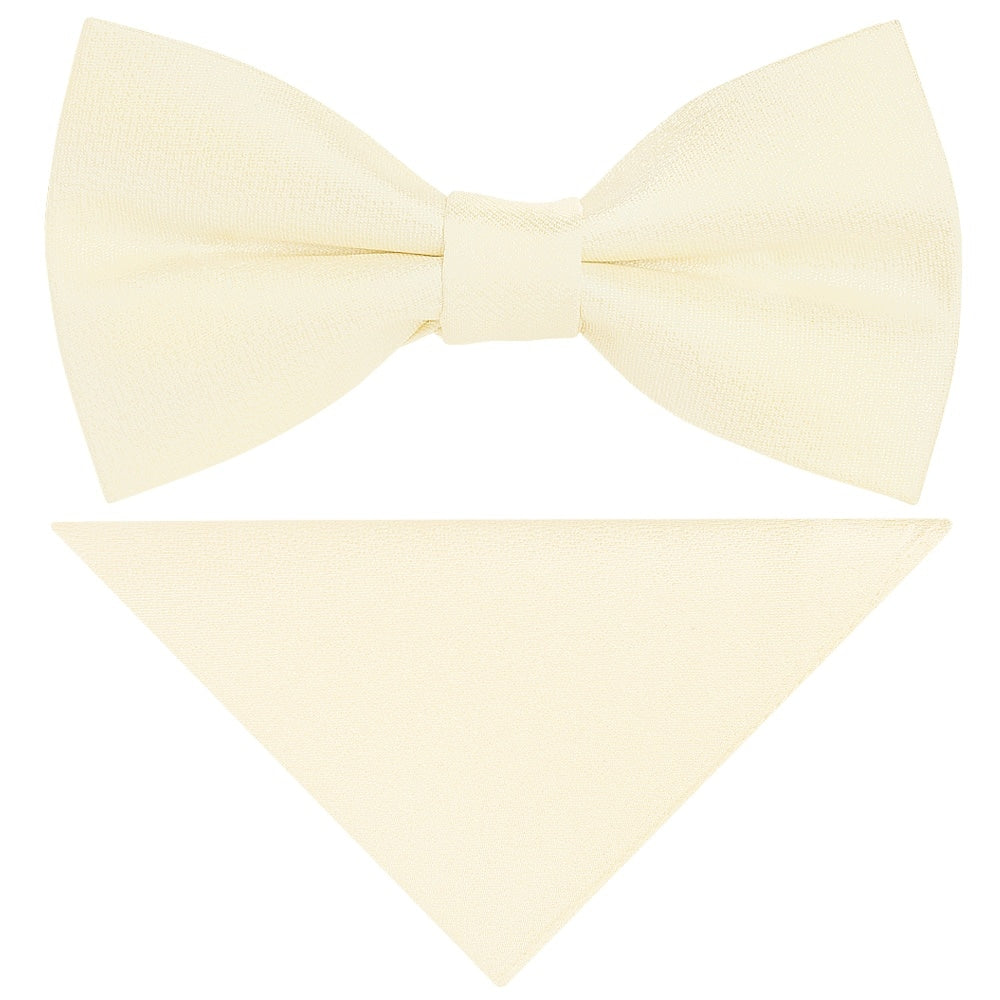 Pre Tied Ivory Boys Bow Tie And Pocket Square Set Age 4 7 1