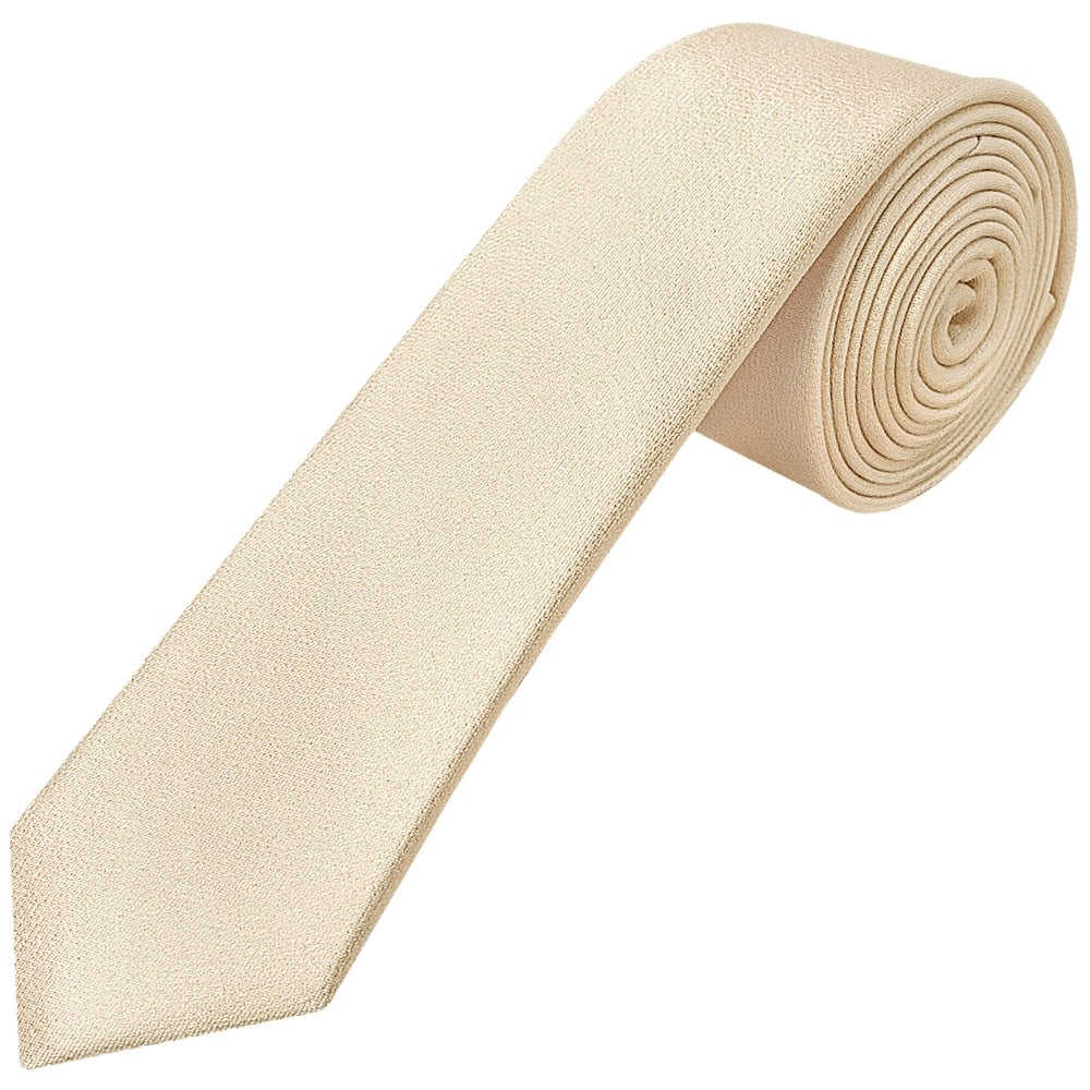 Plain Champagne Silk Skinny Mens Tie 1