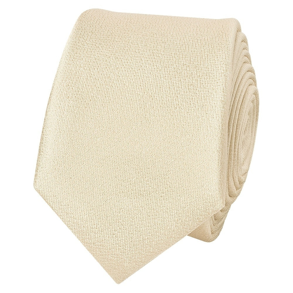 Plain Champagne Silk Skinny Mens Tie And Pocket Square Set 3